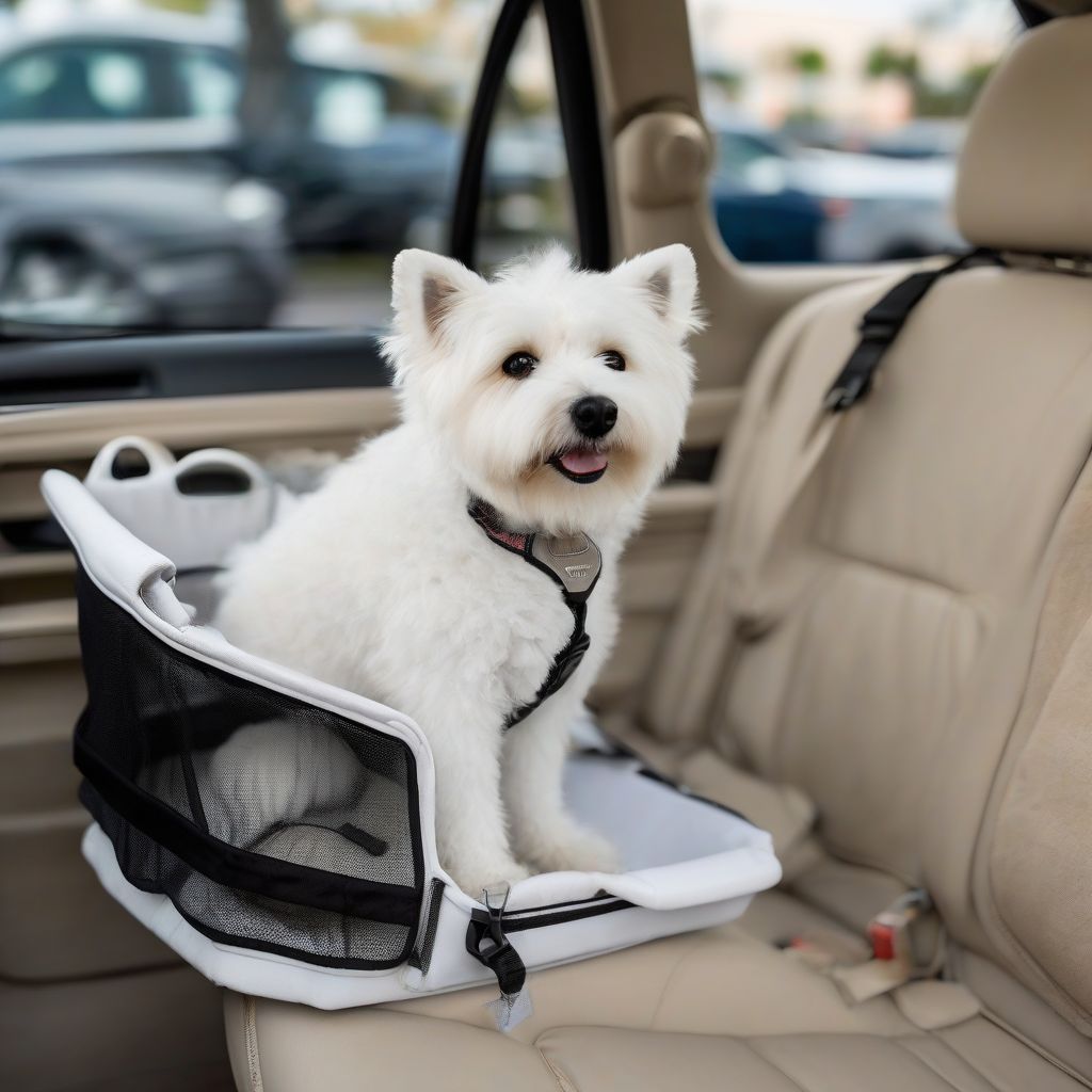 Small Dog in Carrier-Style Car Seat