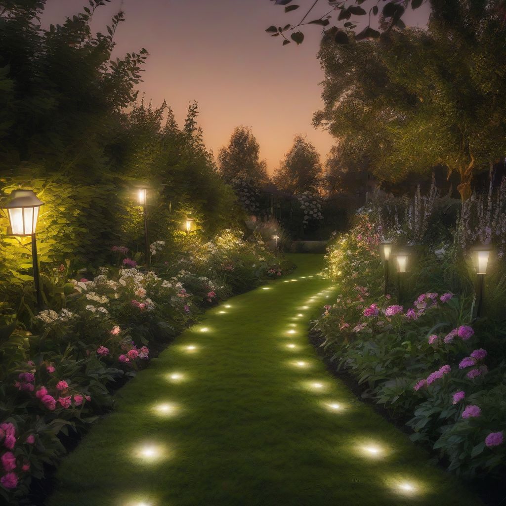 Solar Pathway Lights Illuminating a Garden Path