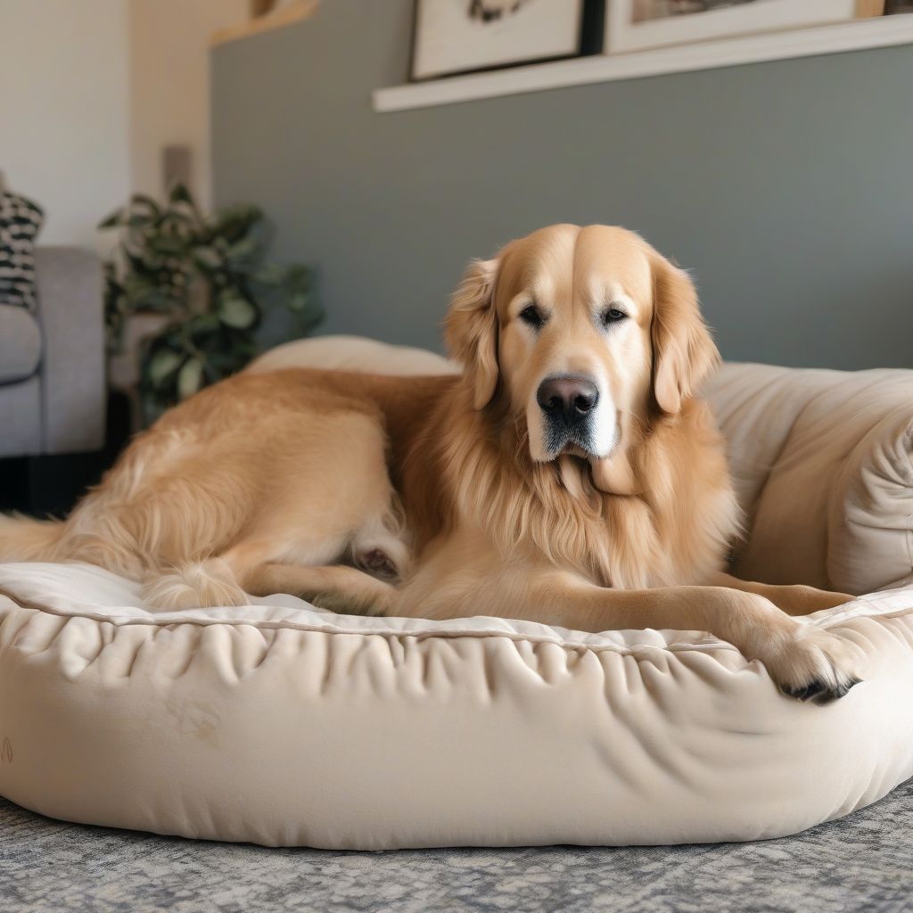 Large Dog on a Dog Bed